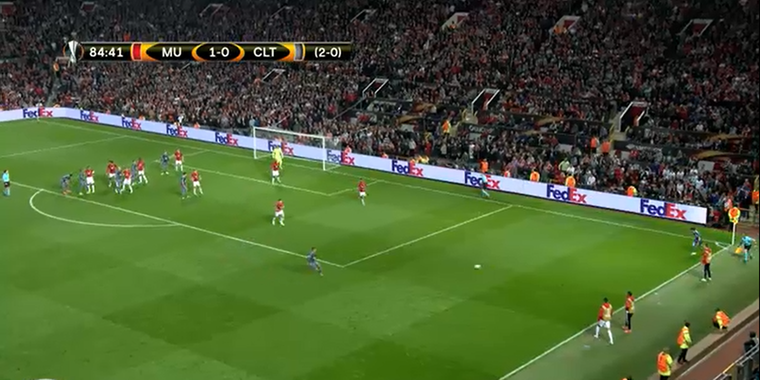 De cornervariant die Manchester United tegen zowel Celta de Vigo als Tottenham Hotspur opbrak. 