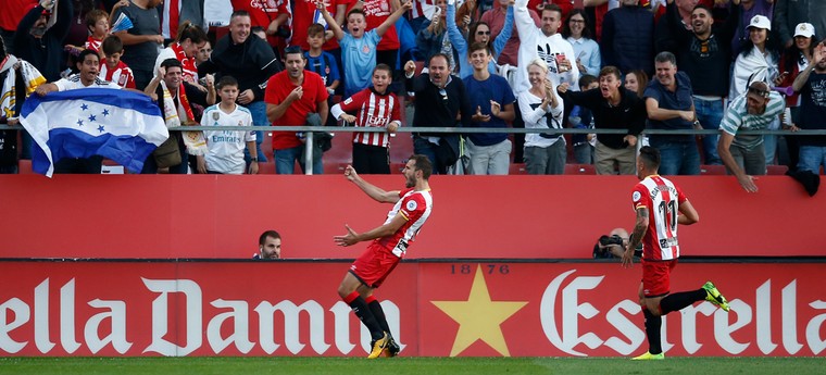 Stuani viert zijn treffer tegen het grote Real Madrid.