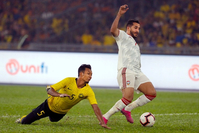 Ali Mabkhout in actie tijdens het WK-kwalificatieduel met Maleisië.