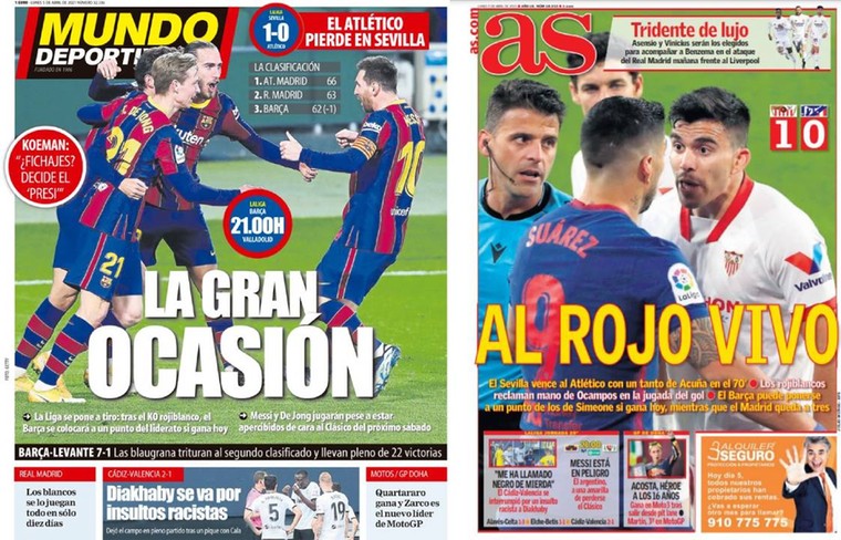 De covers van Mundo Deportivo en AS. 