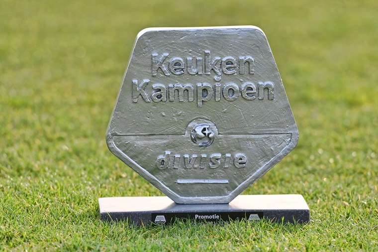 De prijs die hoort bij de promotie werd door de KNVB meegenomen naar Dordrecht.