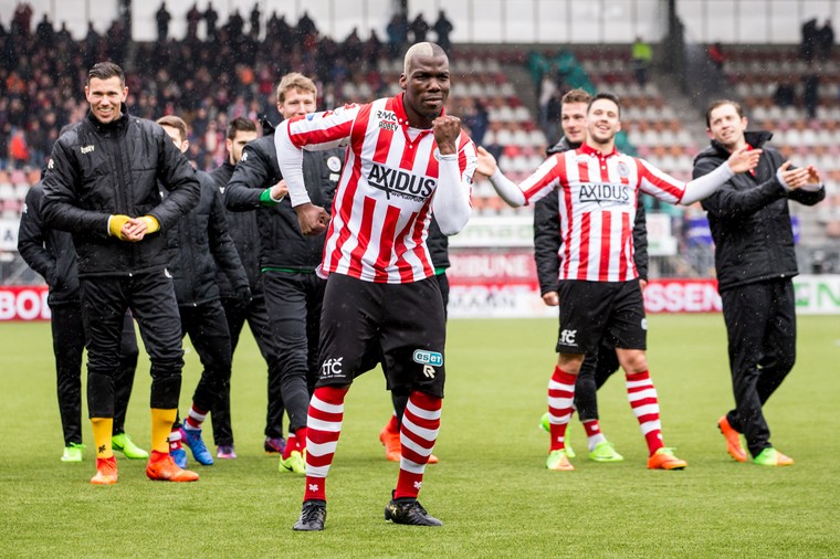 Mathias Pogba viert feest na het verslaan van Feyenoord, in maart 2017. 