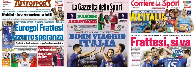 I quotidiani italiani Tuttosport, La Gazzetta dello Sport e Corriere dello Sport si sono concentrati principalmente sulle buone sensazioni dopo la vittoria di misura sulla Bosnia-Erzegovina.