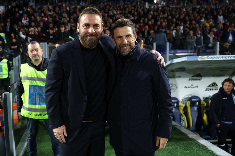 Voormalig AS Roma-spelers Daniele De Rossi (links) en Eusebio Di Francesco lijken aan de slag te gaan bij respectievelijk Parma en Lecce.