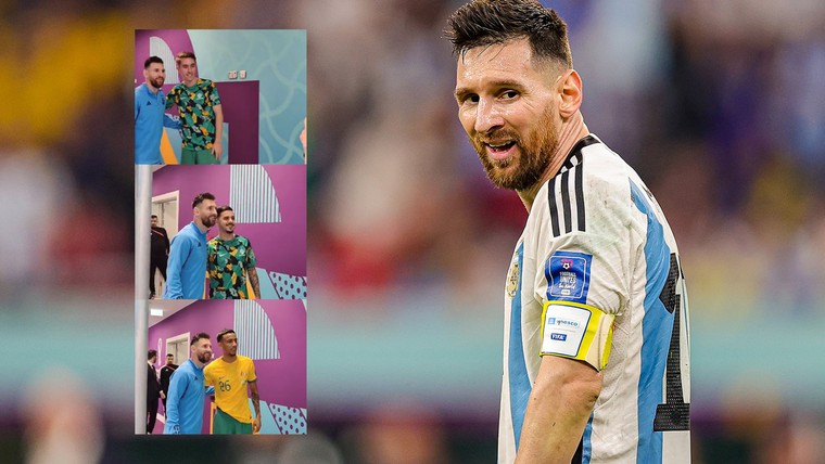 Australische spelers staan in de rij voor foto met Messi