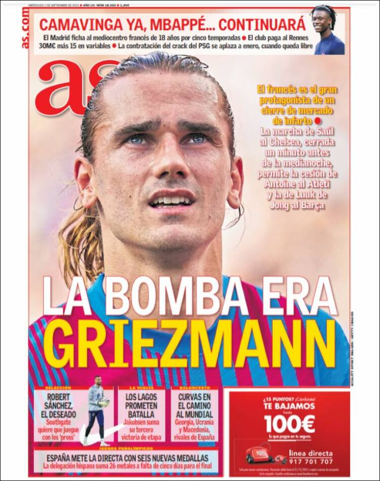 Griezmann was de Bomba van Deadline Day, aldus het Madrileense AS. 