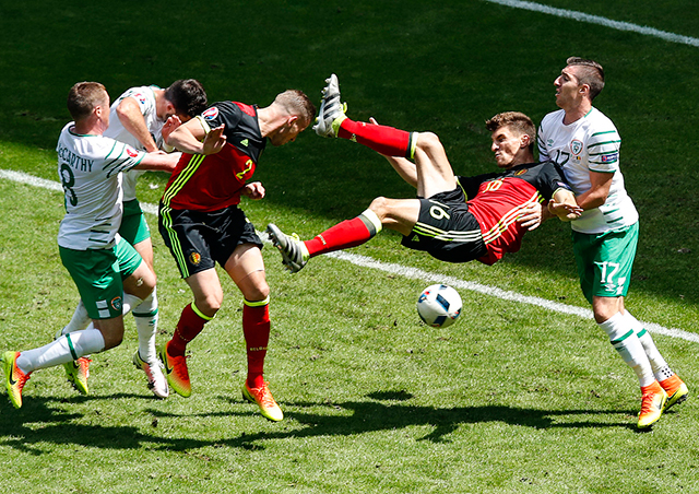 Bij België-Ierland vielen in de eerste helft geen goals.