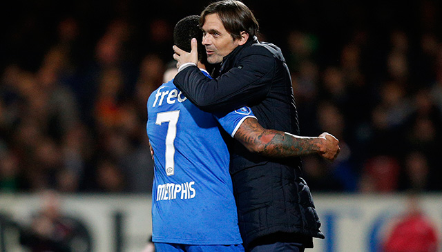 Memphis Depay dankt trainer Phillip Cocu voor het vertrouwen. De PSV-coach dankt de Eredivisie-topscorer voor zijn rol in het aanstaande kampioenschap. Met zestien goals is de Oranje-international de meest productieve speler in de Eredivisie.