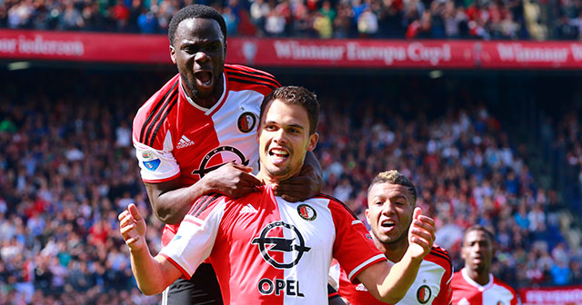 Feyenoord-spits Mitchell Te Vrede maakte in zijn laatste vijf Eredivisieduels telkens een doelpunt, maar dat bleek dit keer niet voldoende voor Feyenoord.