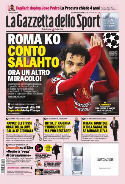 Waar de Corriere dello Sport er nog in gelooft, denkt &#039;La Gazzetta dello Sport&#039; dat AS Roma knock-out is geslagen.