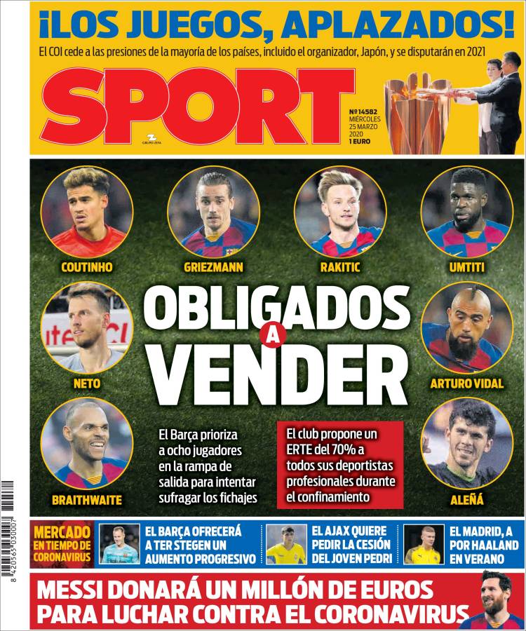 De cover van Sport: Barcelona is gedwongen om spelers te verkopen. 