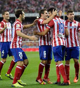 Atlético Madrid viert een treffer van Diego Costa.
