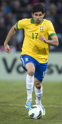 Diego Costa tijdens zijn interlanddebuut voor Brazilië in het oefenduel met Italië (2-2).