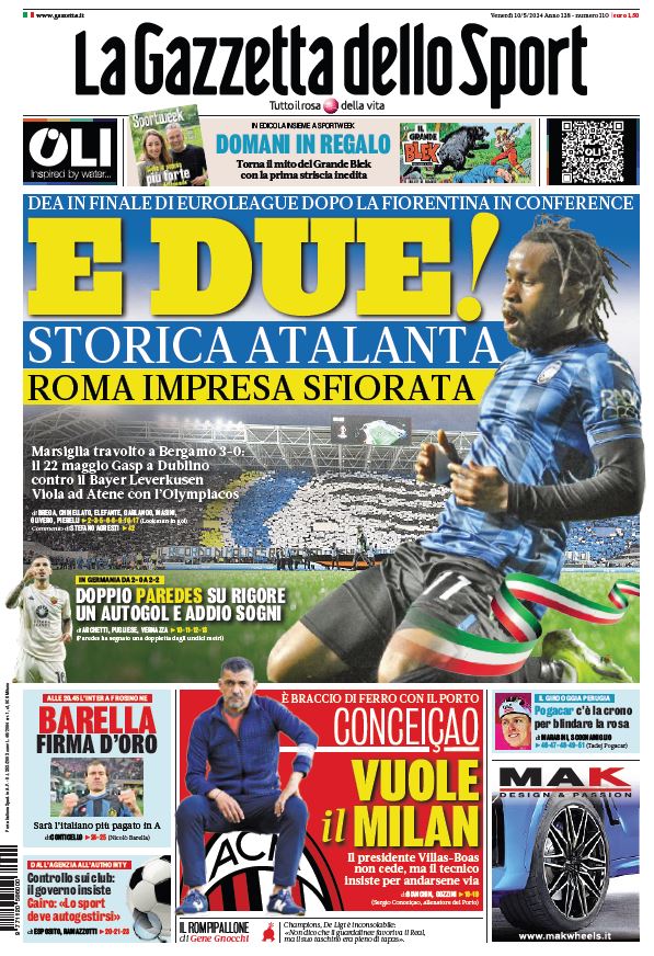 De cover van de Gazzetta dello Sport op vrijdag. 