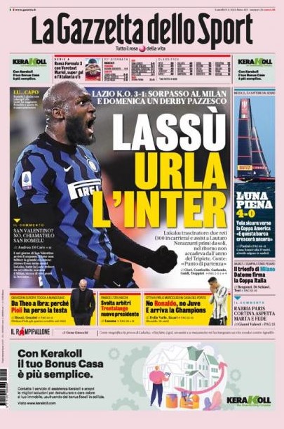 La Gazzetta dello Sport legt het accent op uitblinker Romelu Lukaku.