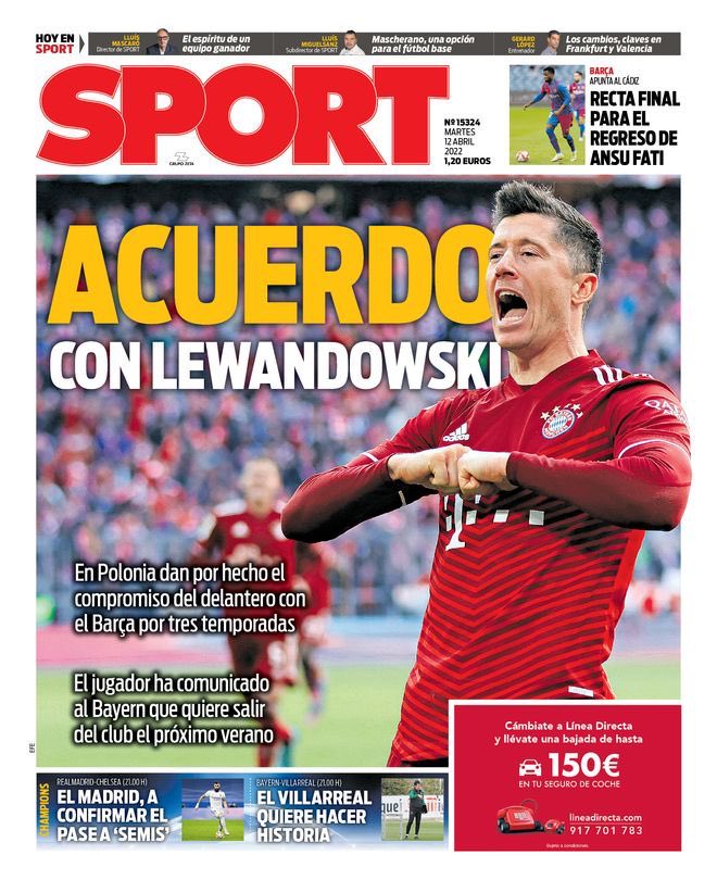 Ook &#039;Sport&#039; opent dinsdag met de laatste ontwikkelingen rond de mogelijke transfer van Lewandowski naar Barcelona.