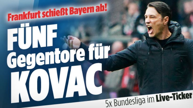 De kop van de Duitse krant Bild liegt er niet om: vijf tegentreffers voor Kovac.