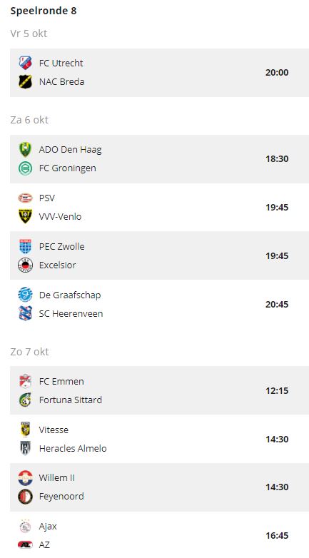 Speelronde acht in de Eredivisie