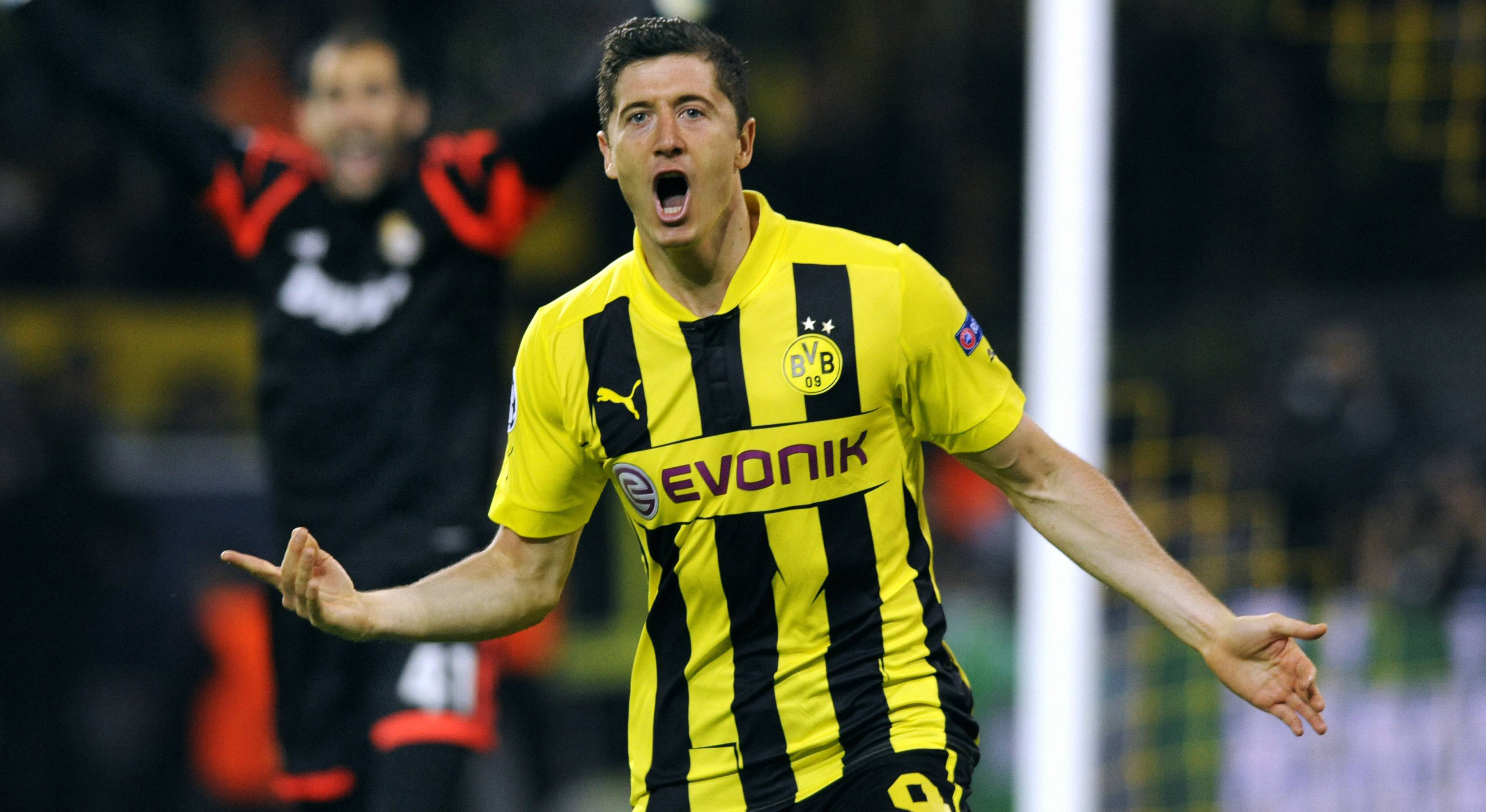 Robert Lewandowski scoorde vijf keer in de thuisduels van Borussia Dortmund met Real Madrid.