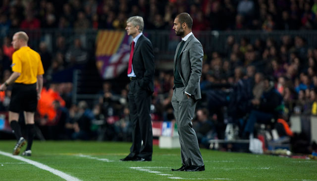 Beeld uit het seizoen 2009/10: Pep Guardiola neemt het in de kwartfinale van de Champions League op tegen het Arsenal van Arsène Wenger. Barça is over twee duels de betere ploeg en plaatst zich voor de halve finale waarin het werd uitgeschakeld door de latere winnaar Internazionale.