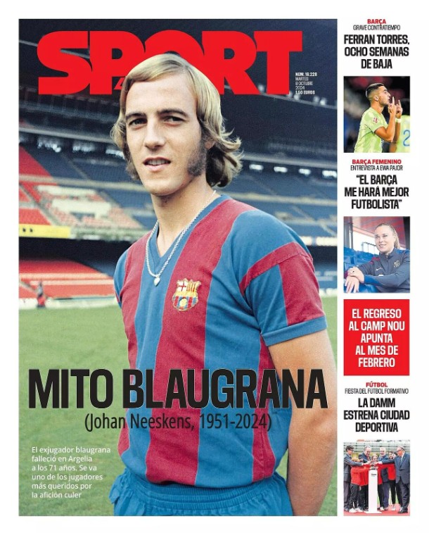 Ook Sport geeft Neeskens de volle aandacht op de cover