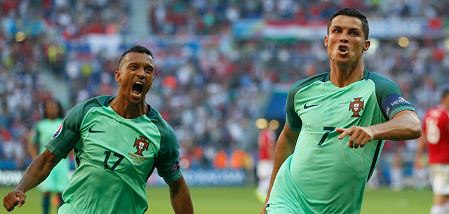 Nani (twee) en Cristiano Ronaldo (vijf) waren de makers van de laatste zeven EK-treffers van Portugal.