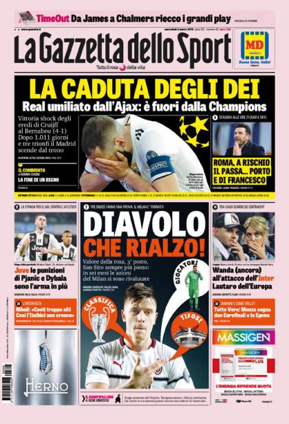 De cover van La Gazzetta dello Sport: de Goden zijn gevallen. 