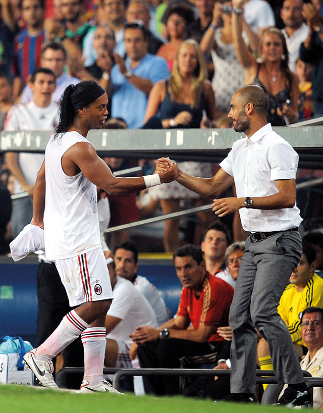 Wederzijds respect tussen Pep Guardiola en Ronaldinho.