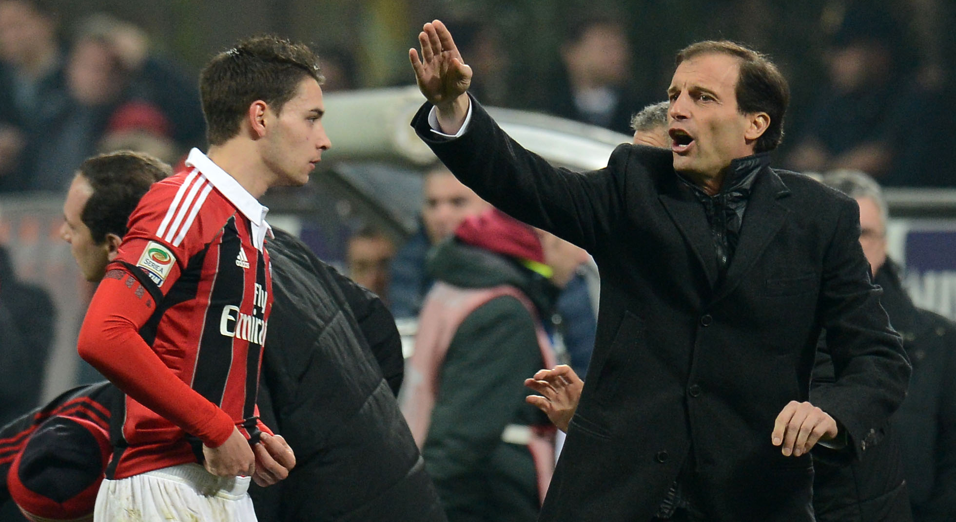 Mattia De Sciglio in 2013 met trainer Massimiliano Allegri bij AC Milan.