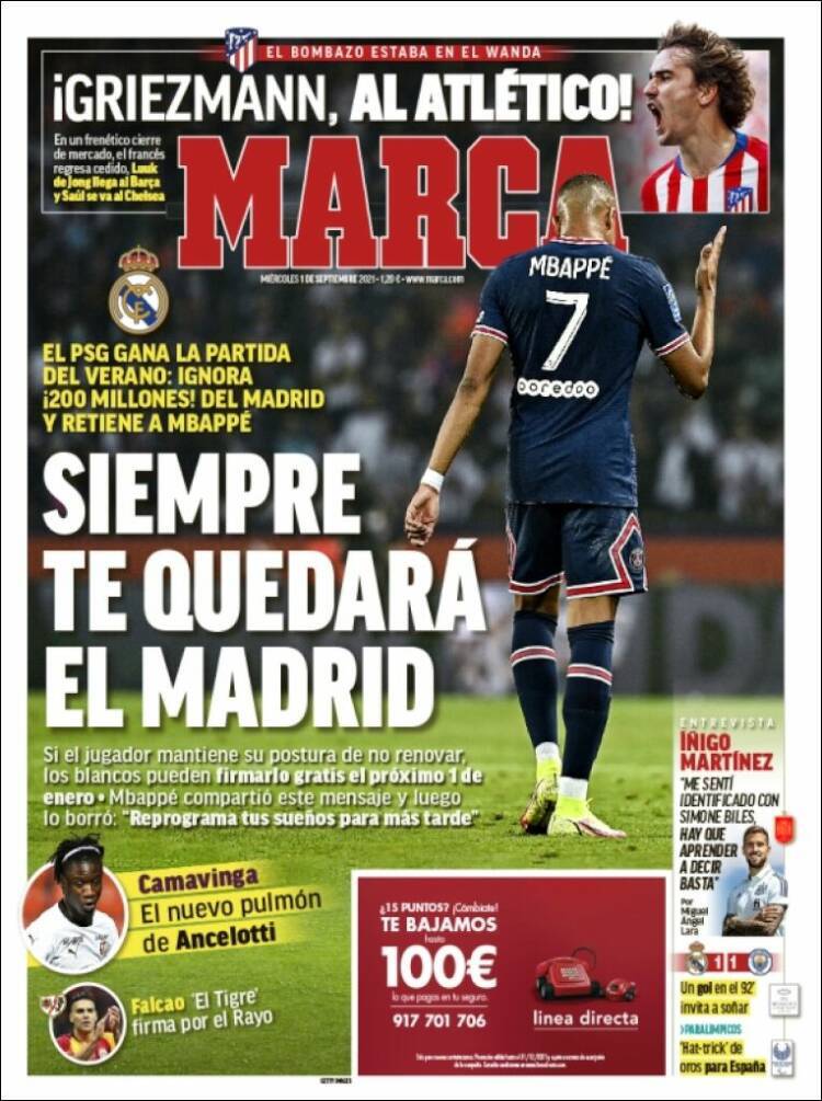 Definitief (nog) geen Kylian Mbappé bij Real Madrid. &#039;PSG wint de wedstrijd van de zomer&#039;, schrijft Marca.