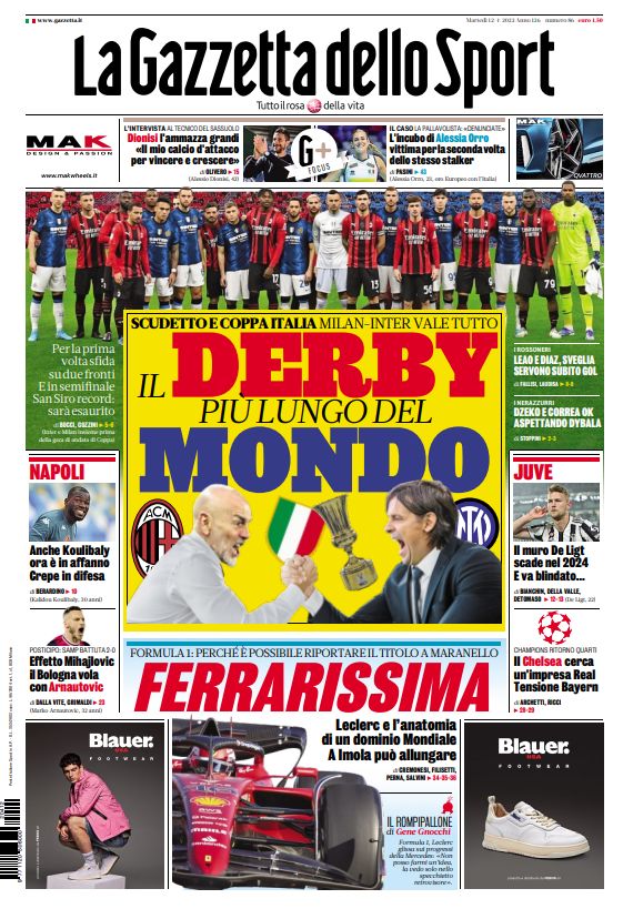 Matthijs de Ligt staat dinsdag op de voorpagina van La Gazzetta dello Sport.