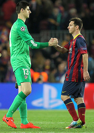 Thibaut Courtois en Lionel Messi.