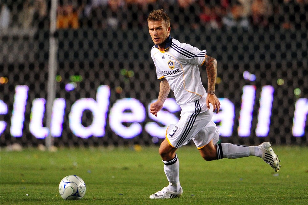David Beckham als speler van Los Angeles Galaxy, waarmee hij twee keer de landstitel veroverde.