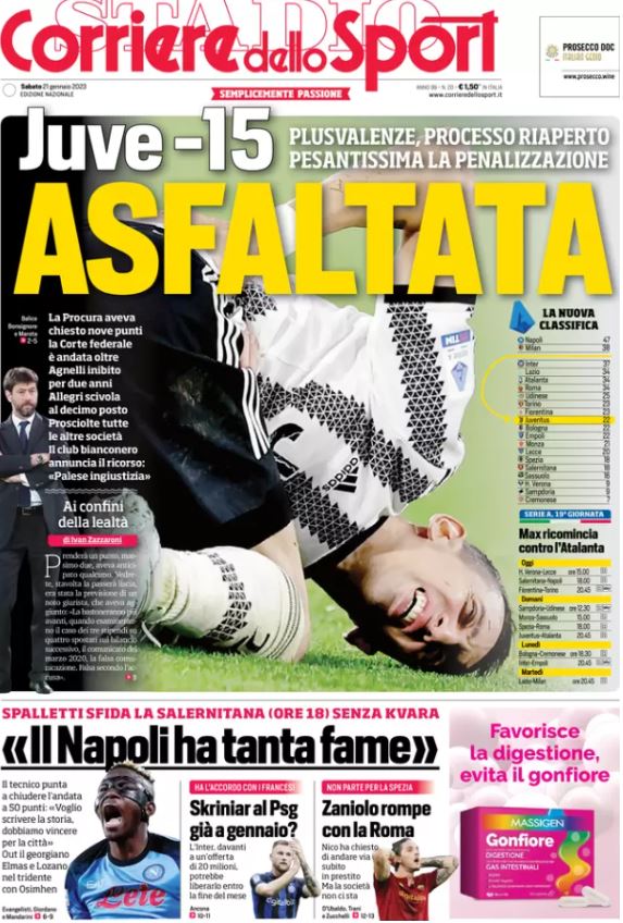 De voorpagina van Corriere dello Sport.