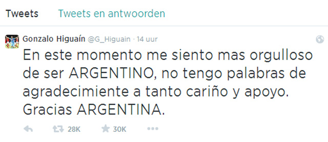 &#039;Op deze momenten ben ik trots Argentijn te zijn. Ik kan de liefde en de steun die wij kregen van het Argentijnse volk niet omschrijven. Bedankt!&#039;