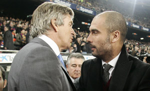 Pellegrini (links) en Guardiola.