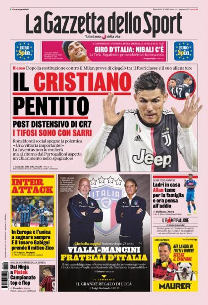 De cover van La Gazzetta: &#039;Cristiano berouwvol, de fans steunen Sarri&#039;