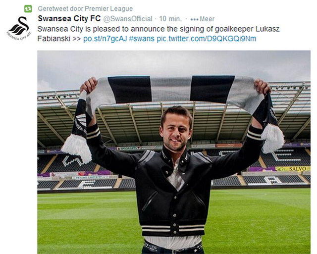 Swansea City maakt de komst van Lukasz Fabianski bekend.