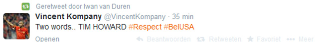 Vincent Kompany had weinig woorden nodig op Twitter om de Man van de Wedstrijd te bepalen.