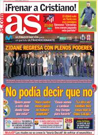 De cover van AS: &#039;Zidane keert terug met de volledige macht&#039;