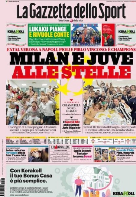 La Gazzetta dello Sport: &#039;AC Milan en Juventus naar de sterren.&#039;