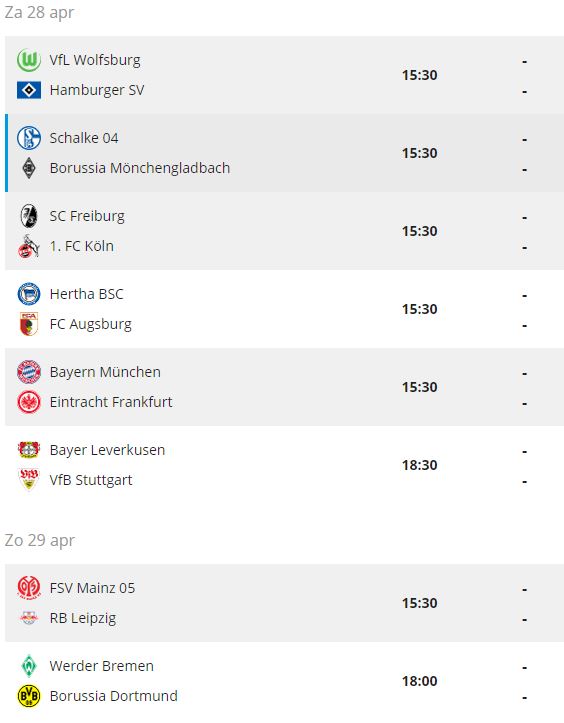 Het volledige programma in de Bundesliga.