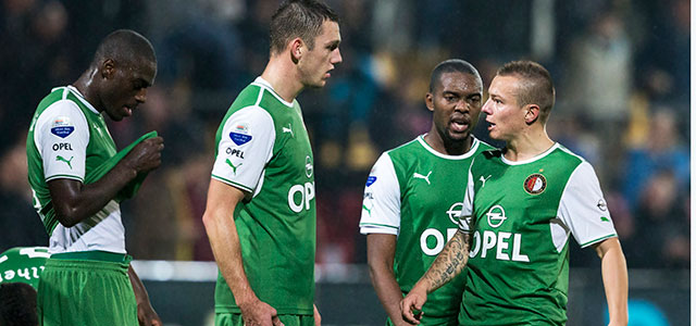 Bruno Martins Indi, Stefan de Vrij en Jordy Clasie in het seizoen 2013/14, het laatste jaar dat ze samenspeelden bij Feyenoord.