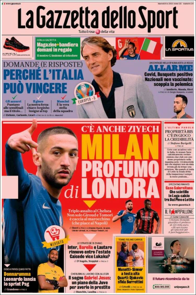 De voorpagina van La Gazzetta dello Sport: 