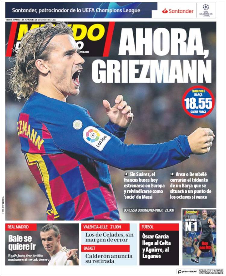 De cover van Mundo Deportivo: nu moet het gebeuren voor Griezmann, die eindelijk eens een centrale rol krijgt bij Barcelona.