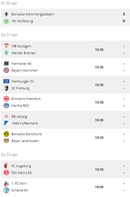 Het programma in de Bundesliga.
