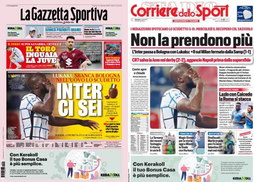Italiaanse media hebben ook vertrouwen in Internazionale. La Gazzetta dello Sport: &#039;Inter, je bent er&#039;. Corriero dello Sport: &#039;Ze krijgen jullie nooit meer te pakken&#039;.