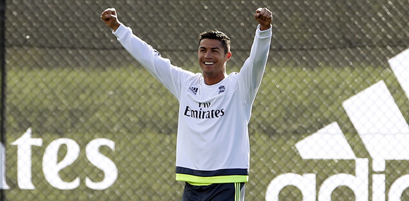 Cristiano Ronaldo op de training van Real Madrid.