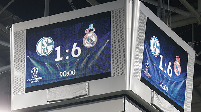 De eindstand bij de laatste ontmoeting tussen Schalke 04 en Real Madrid in Gelsenkirchen.