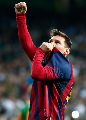 Messi na zijn winnende goal tegen Real.